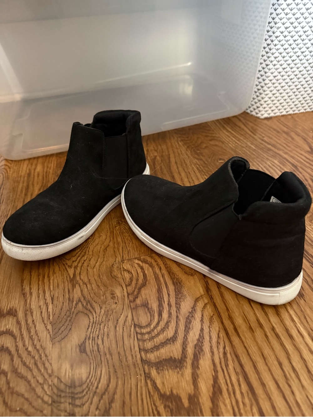 Black High-Top Slip-On Sneakers with White Sole